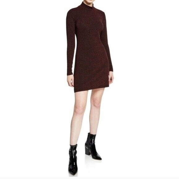 Rebecca Minkoff Phoebe Striped Metallic Long Sleeve Dress In Red And Black Sz Sm - Picture 2 of 10